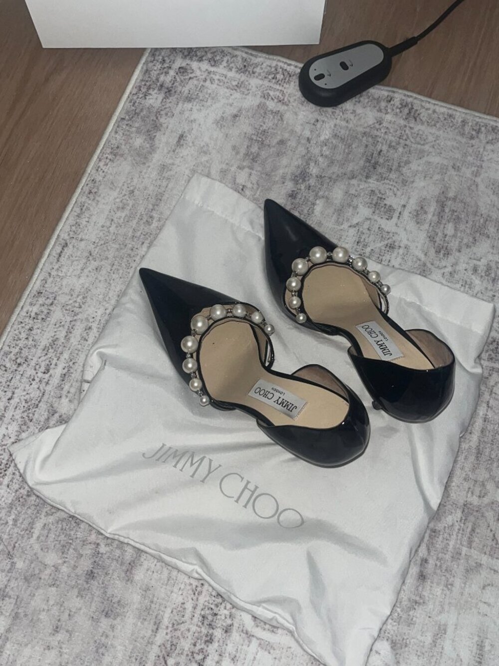Jimmy Choo Black Aurelie d'Orsay 85mm Pearl Patent Leather Pumps EU 39 / US 8.5 - Picture 4 of 5